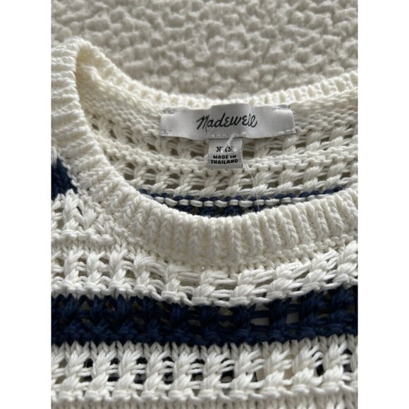 Madewell Portman Crochet Tank Top Knit Crewneck Boho Ivory/Navy Racerback Sz XXS - Picture 5 of 9